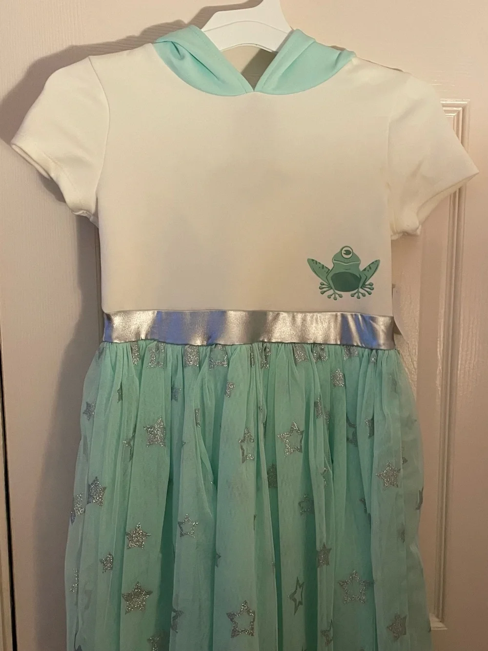 Star Wars Mint and Silver Frog Tulle Hooded Costume Dress Girls Medium 7/8 NWT